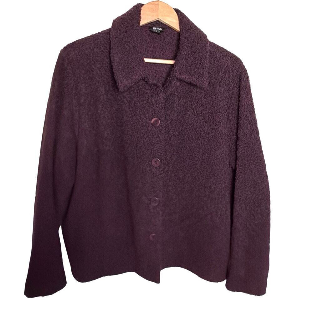 Eileen Fisher purple boucle buttoned wool jacket purple size large made in USA